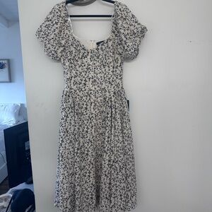 Lulu's Sincerely Captivating Ivory Floral Puff Sleeve Midi Dress